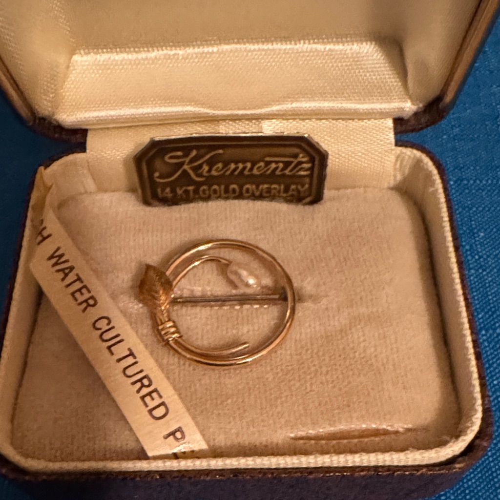 14k Gold Overlay Pearl Krementz Ring
